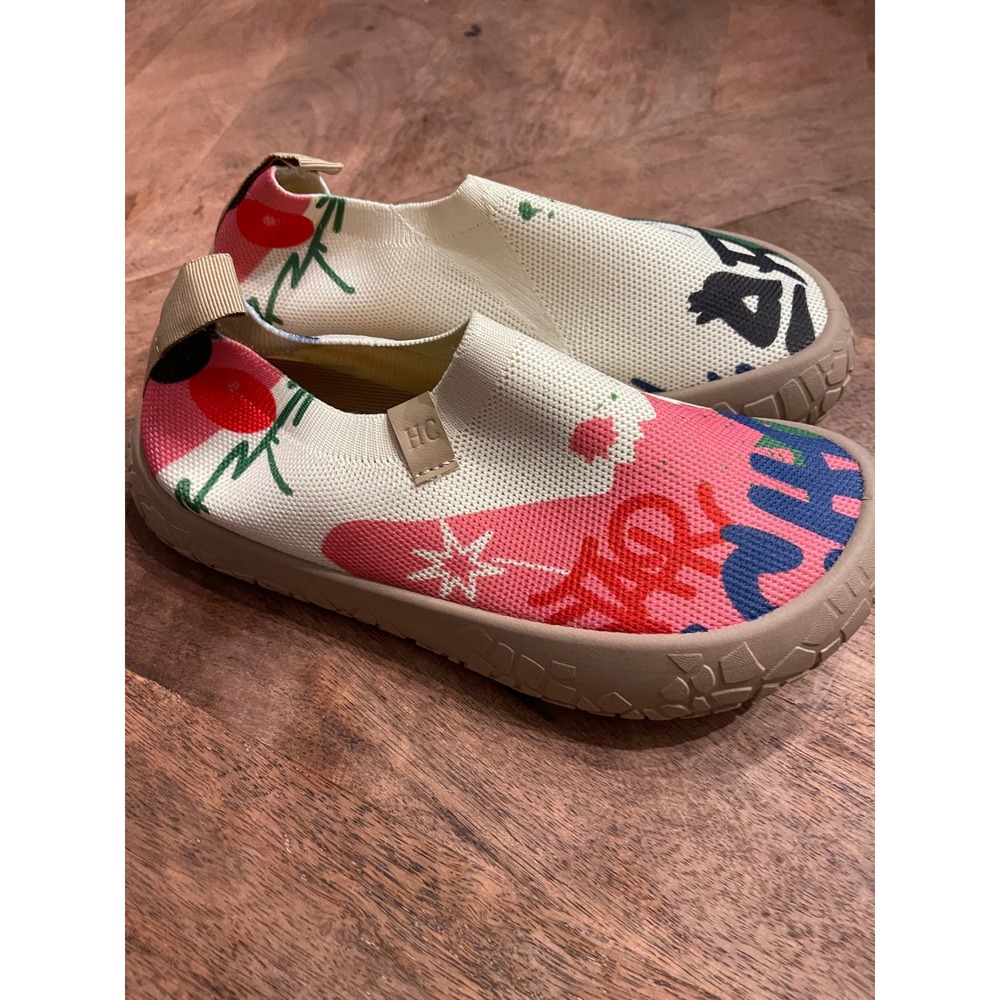 Slip-On Women's Graphic Sneakers - White with Pink and Multicolor Accents